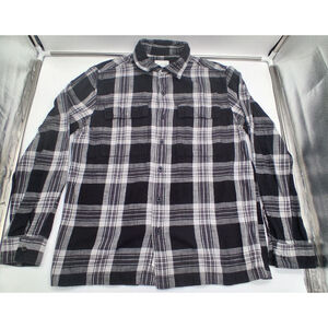 American Eagle Men’s Medium Black Gray Plaid Flannel Button Up Shirt Cotton